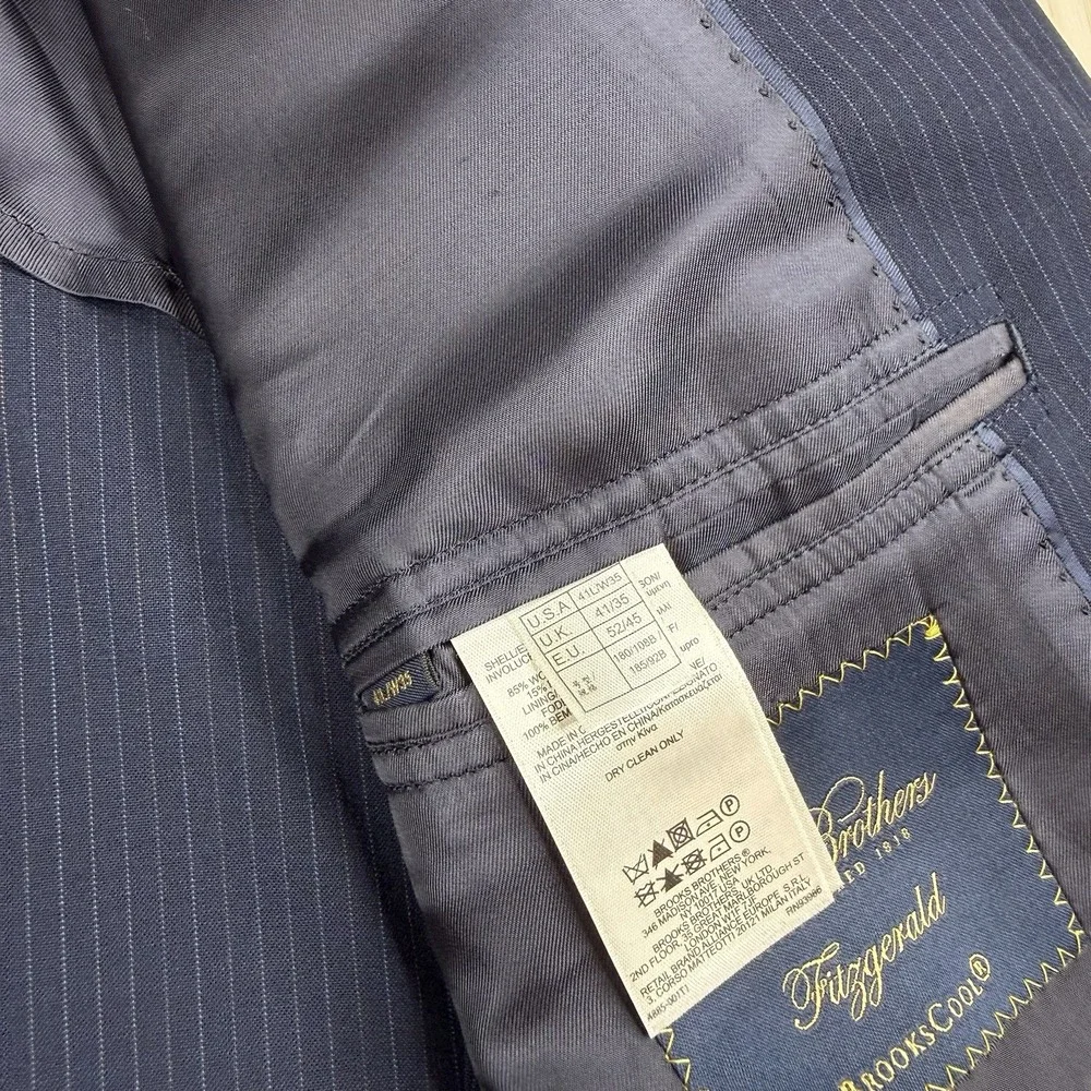 Brooks Brothers Fitzgerald BrooksCool Wool Blazer Blue Striped Mens Size 41L